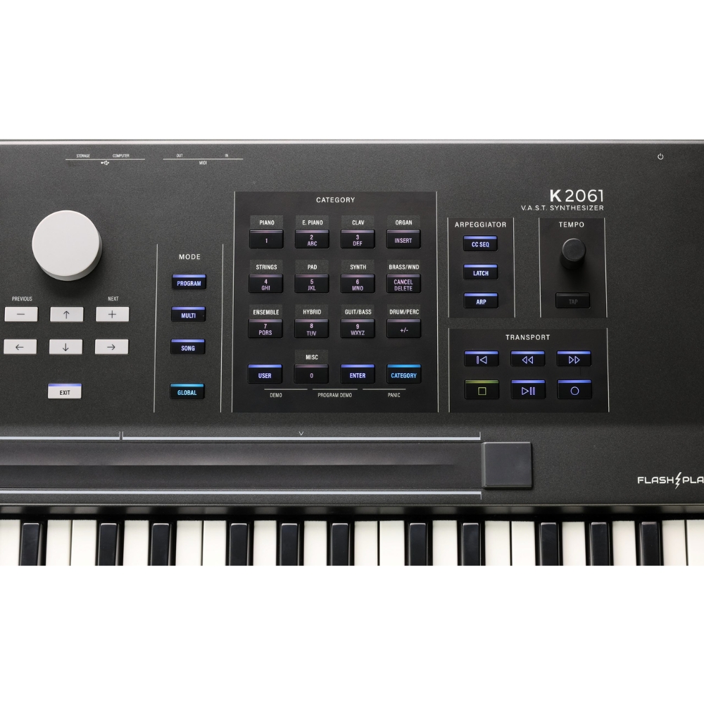 Kurzweil_K2061_-_61-Key_V.A.S.T._Synthesizer_Workstation_10_Top_Mode_Category_Appregiator_Tempo_and_Transport_Buttons_and_Knobs
