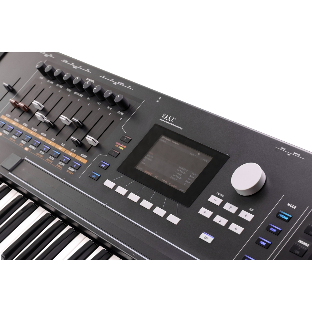 Kurzweil_K2061_-_61-Key_V.A.S.T._Synthesizer_Workstation_12_Top_LED_Display_Screen_and_Control_Buttons_Faders_and_Knobs