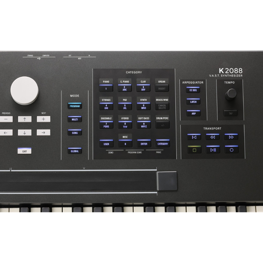 Kurzweil_K2088_-_88-Key_V.A.S.T._Synthesizer_Workstation_10_Top_Mode_Category_Appregiator_Tempo_and_Transport_Buttons_and_Knobs