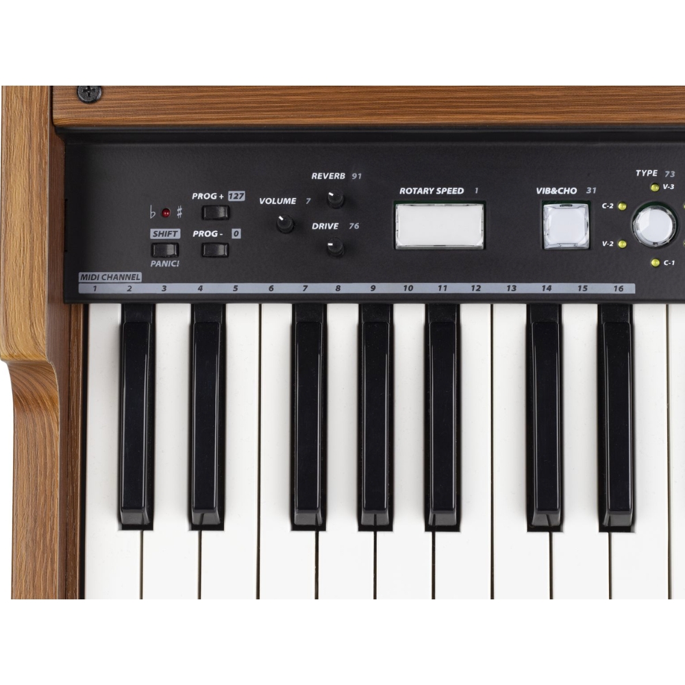 Crumar_DK61_-_61-Key_Tonewheel_Organ_MIDI_Controller_with_Pulse_Waterfall_Keybed_9_Drawbars_5-Pin_MIDI_Out_USB-B_Port_and_USB-MIDI_-_2