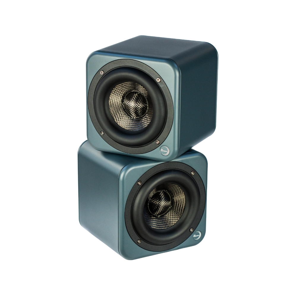 Ex_Machina_Soundworks_SELENE_plus_POSEIDON_-_Complete_Compact_3-Way_Monitor_System_-_12_POSEIDON_Passive_Subwoofers_Pair_Stacked_Right_and_Left_Angle_Top