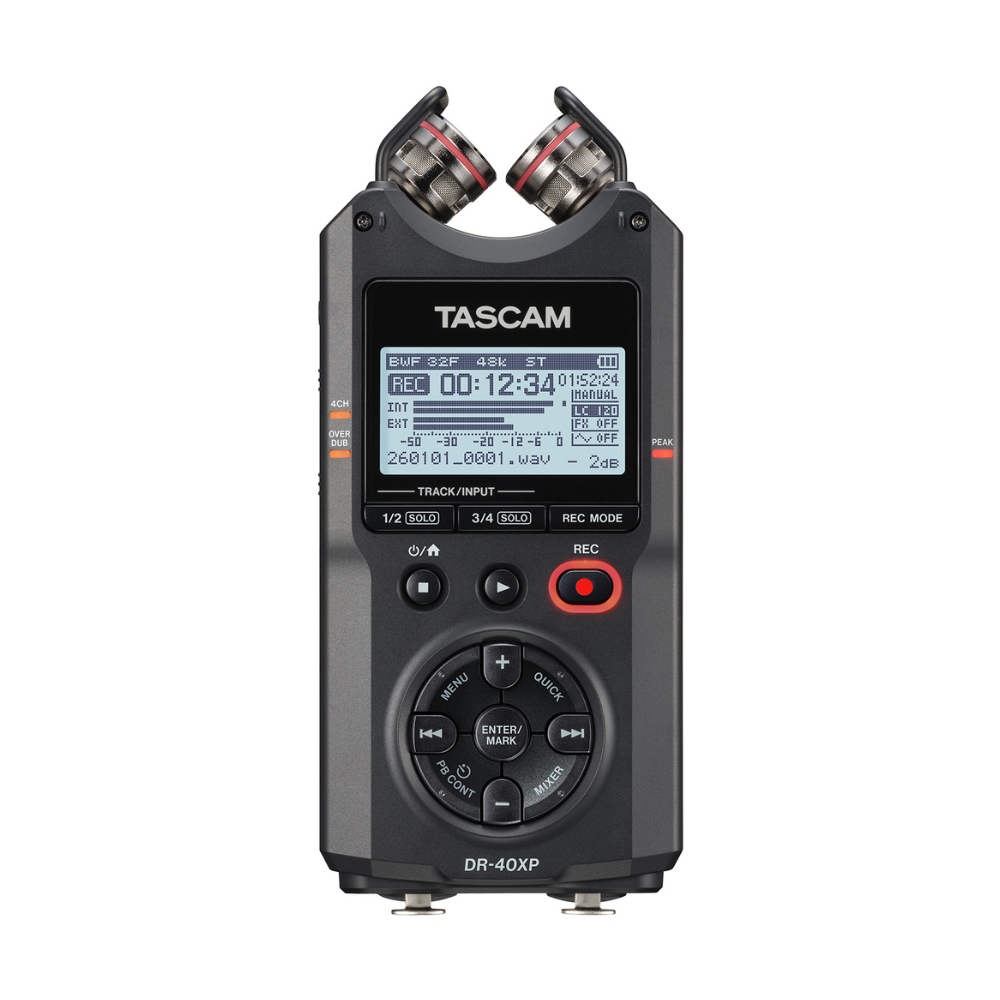 TASCAM_DR-40XP_-_4-Channel_32-Bit_Float_Portable_Field_Recorder_with_USB-C_Interface_and_Adjustable_Mics_-_2_Front_Mics_Inward_X-Y