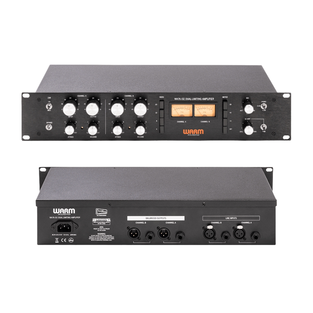 Warm_Audio_WA76-D2_-_Dual-Channel_Clean_Gain_Discreet_FET_Compressor_-_2_Front_and_Rear