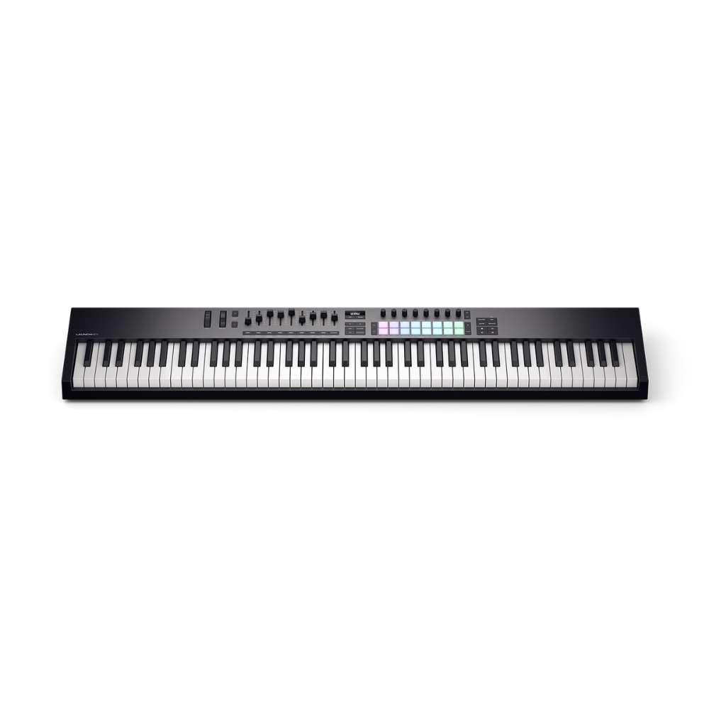 Novation_LaunchKey_88_Mk4_-_88-Note_USB_MIDI_Keyboard_Controller_-_3_Front_Elevated_Top_View