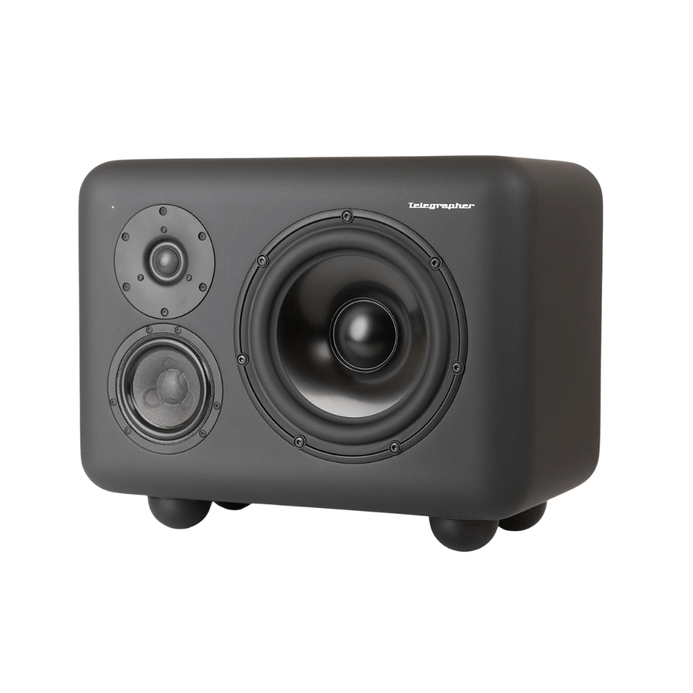 Telegrapher_GORILLA_-_Active_Analog_3-Way_Midfield_Studio_Monitor_-_Telegrapher_Gray_Pair_-_3_Front_Right_Side_Left_Angle_Single