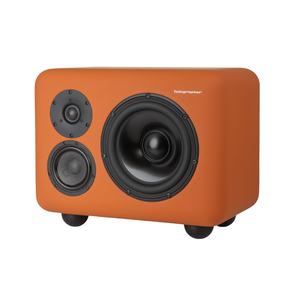 Telegrapher_GORILLA_-_Active_Analog_3-Way_Midfield_Studio_Monitor_-_Jaipur_Orange_Pair_-_3_Front_Right_Side_Left_Angle_Single