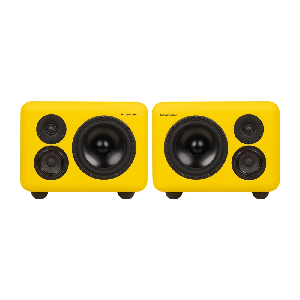 Telegrapher_GORILLA_-_Active_Analog_3-Way_Midfield_Studio_Monitor_-_Menton_Yellow_Pair_-_1_Front