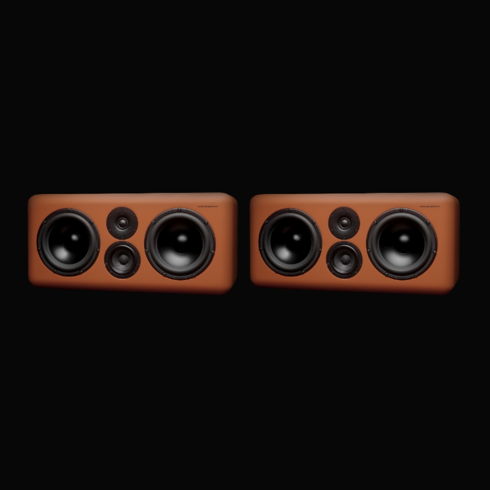 Telegrapher_GORILLA-S_-_Active_Analog_3-Way_Midfield_Studio_Monitor_-_Jaipur_Orange_Pair_-_1_Front_Side_by_Side