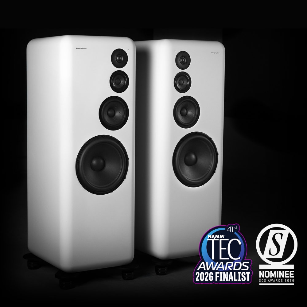 Telegrapher_RHINO_-_Active_Analog_4-Way_Far-field_Main_Monitor_-_4_Trooper_White_Pair_2026_NAMM_41st_TEC_Awards_Finalist_and_SOS_Awards_Nominee