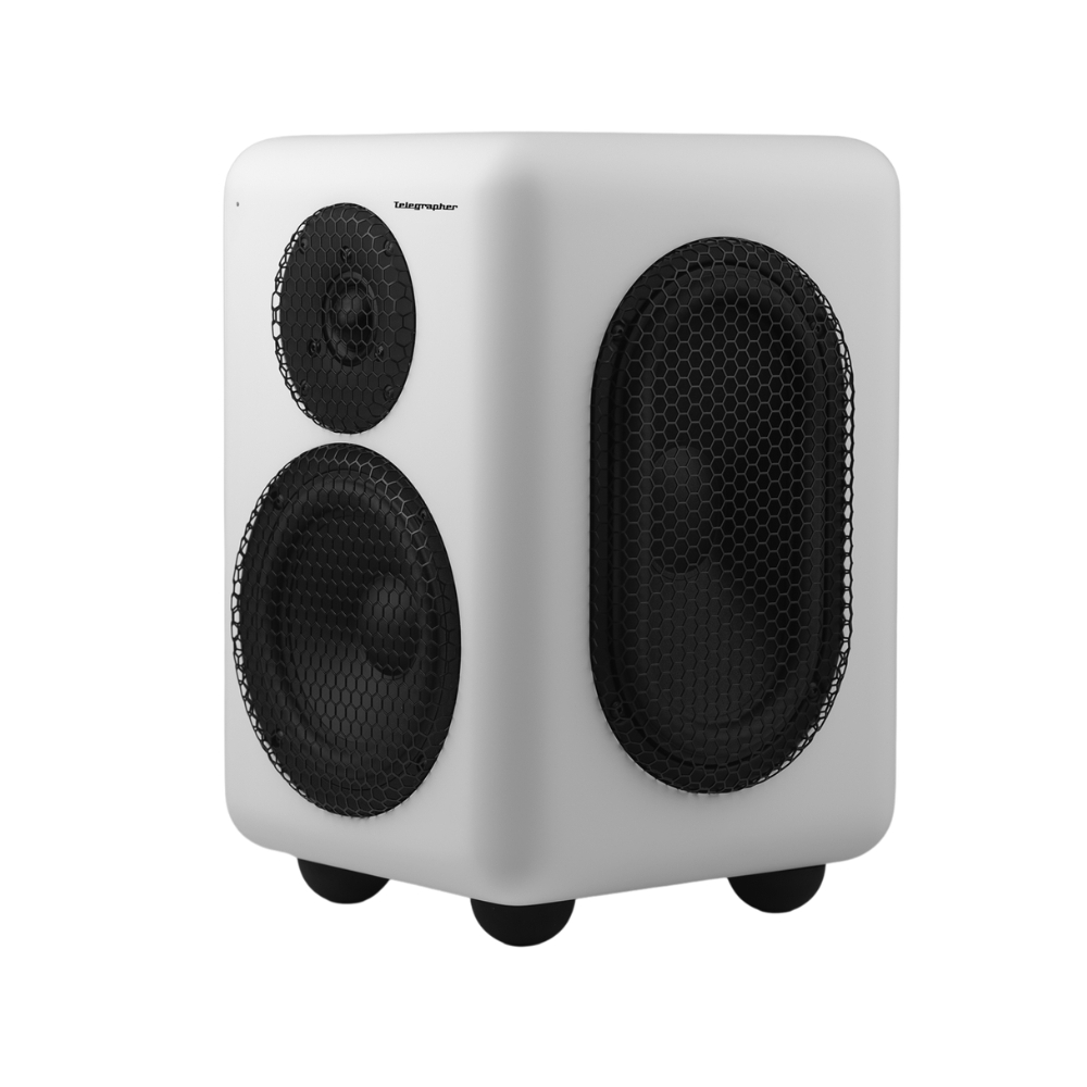 Telegrapher_RACCOON_-_6-inch-Active_Analog_2-Way_Nearfield_Studio_Monitor_-_Trooper_White_Pair_-_3_Front_Right_Side_Left_Angle_Single