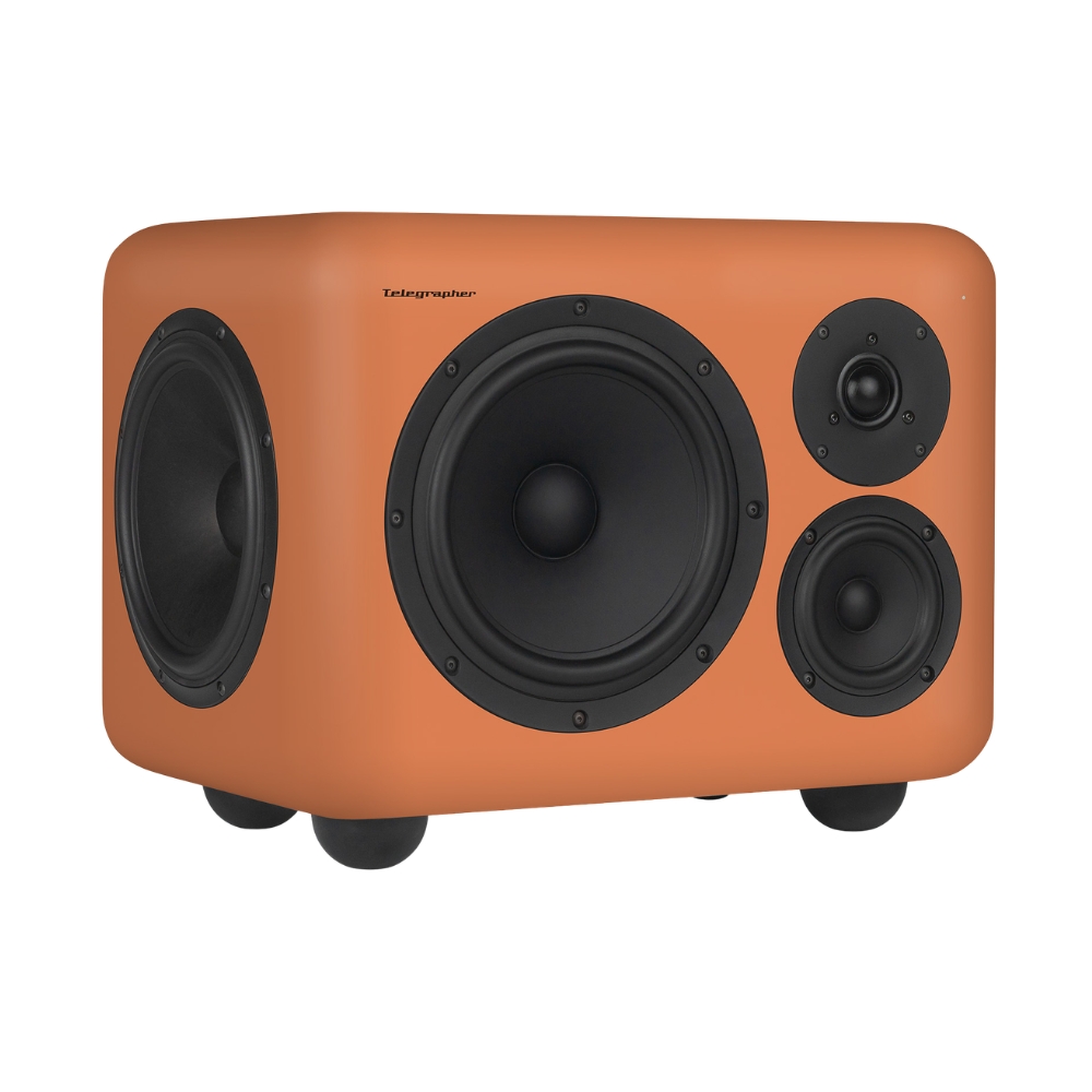 Telegrapher_PANDA_-_8-inch-Active_Analog_3-Way_Midfield_Studio_Monitor_-_Jaipur_Orange_Pair_-_3_Front_Left_Side_Right_Angle_Single