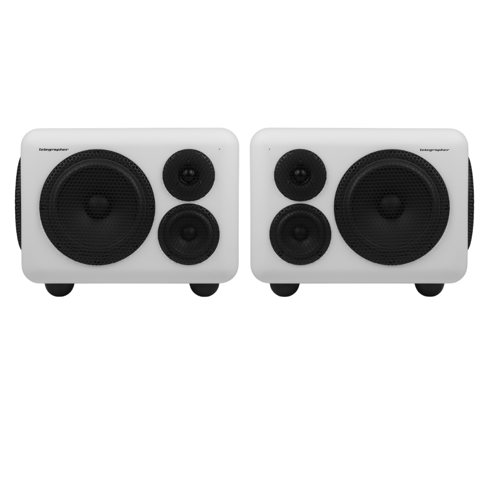 Telegrapher_PANDA_-_8-inch-Active_Analog_3-Way_Midfield_Studio_Monitor_-_Trooper_White_Pair_-_1_Front_with_Grills