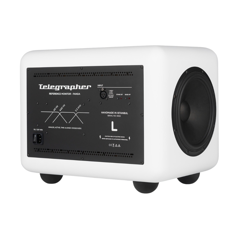 Telegrapher_PANDA_-_8-inch-Active_Analog_3-Way_Midfield_Studio_Monitor_-_Trooper_White_Pair_-_8_Right_Side_Rear_Left_Angle_Single_Left_no_Grills